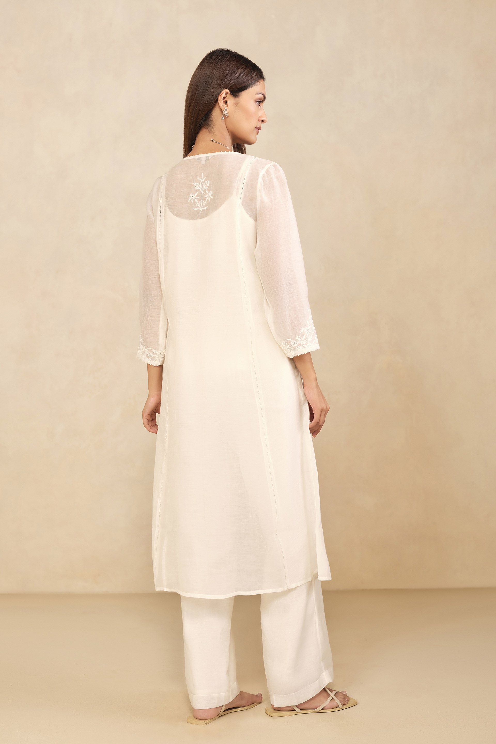 Haiku Chikankari Hand-embroidered Mul Kurta Set - Ivory, Ivory, image 2
